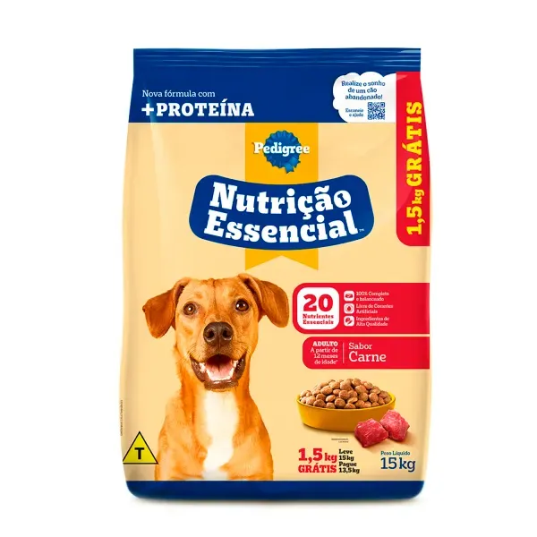 Ração Pedigree Nutri Essencial Cães Adultos Carne Leve 15 kg Pague 13,5 kg